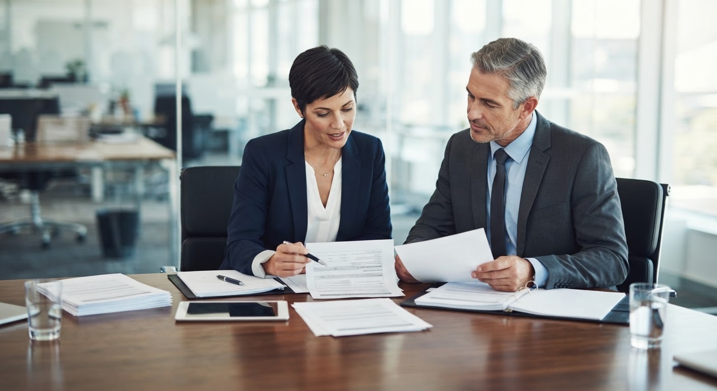 Foundation directors reviewing philanthropic planning documents