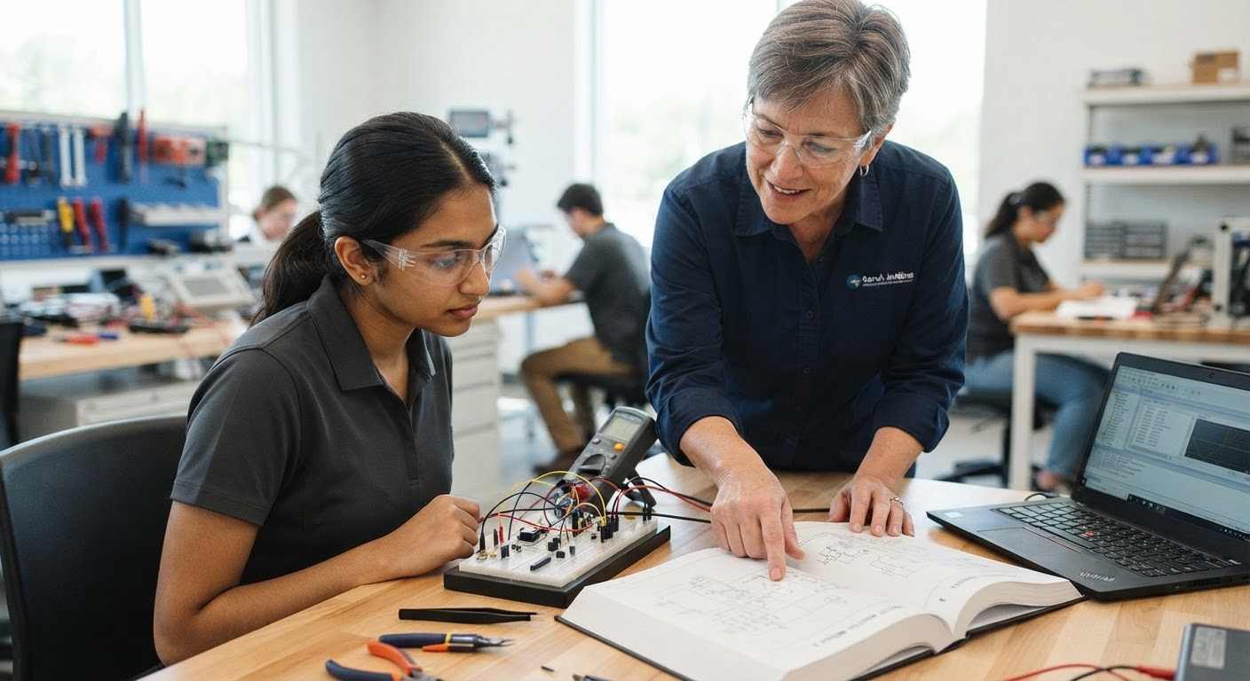 Community educator mentoring a student in a learning lab